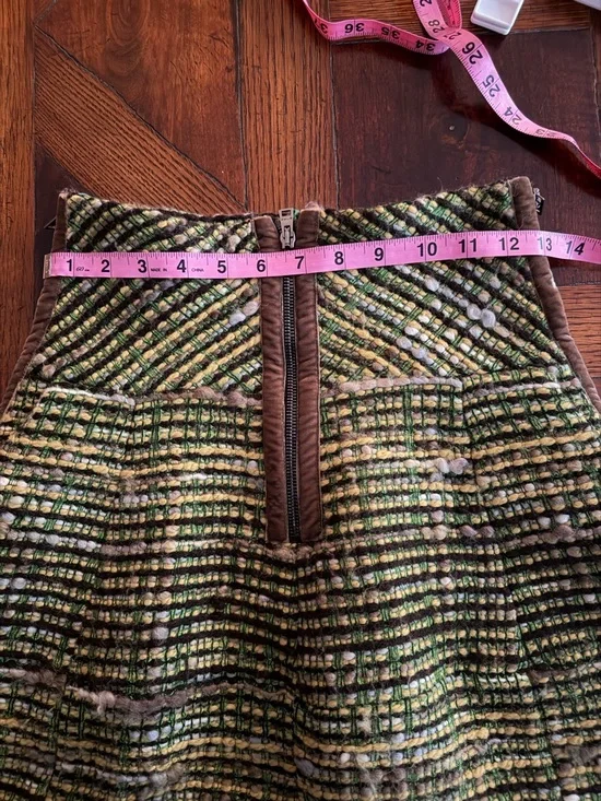 Etro Green Tweed Circle Skirt with Brown Side Panels - Picture 12 of 12
